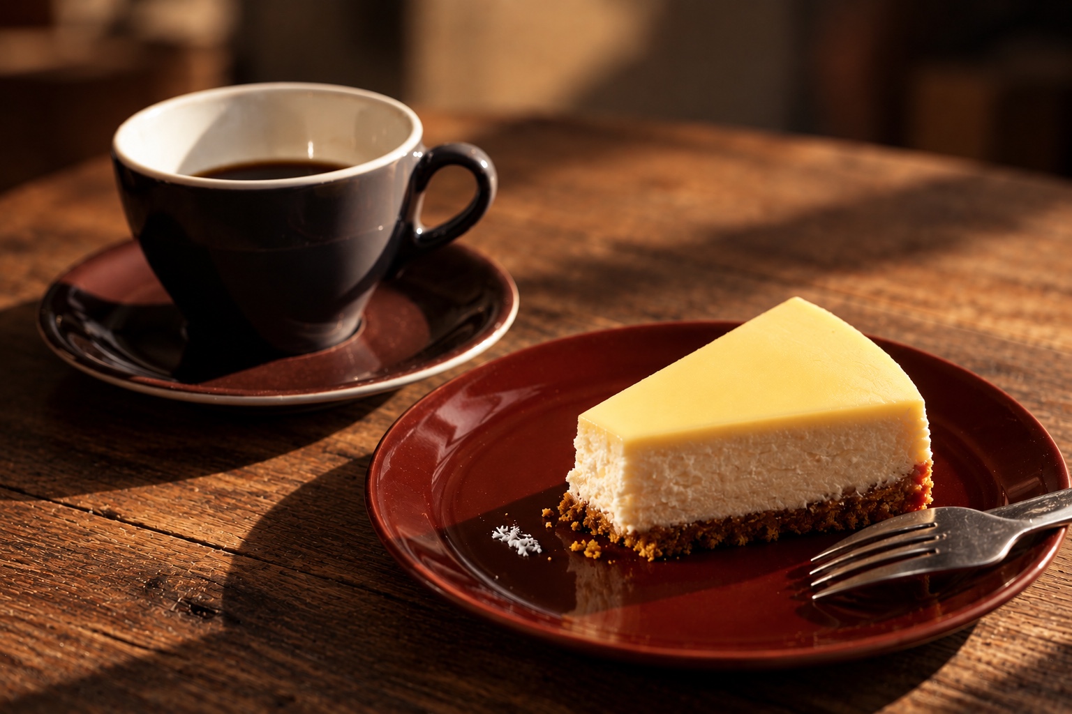 余白ブレンドと赤い皿のベイクドチーズケーキのセット